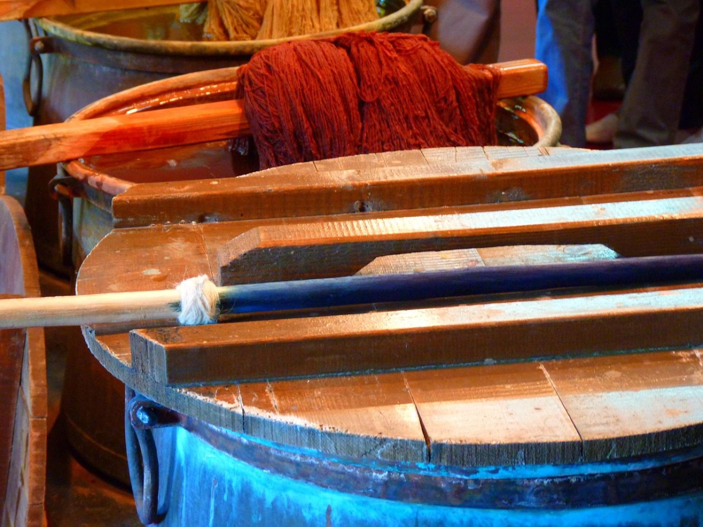 Close-up of vibrant colored fabric dyed using soda ash as a natural dye agent